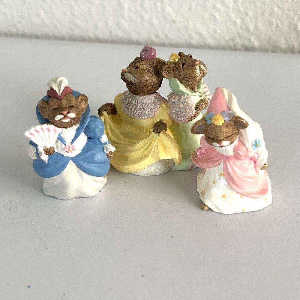 3 Vintage Hallmark Merry Miniature Mice Figures Cinderella Stepsisters 1994 1995